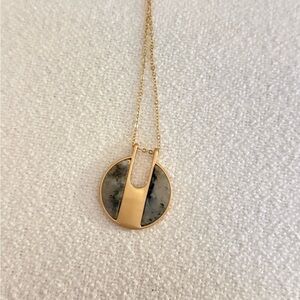 Gold Necklace with Round Gray Stone Pendant